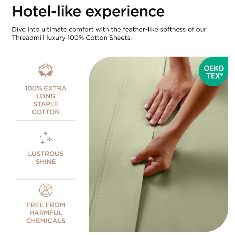 Threadmill 100% Cotton Sheets for King Size Bed - 600 Thread Count King Bed Sheets Set with 16â€ Deep Pocket - Sateen Weave 4-Piece Bedding Set with Cooling Effect, Sage Green - Image 4